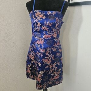 Mucas Blue Chinese Silk Mini Dress